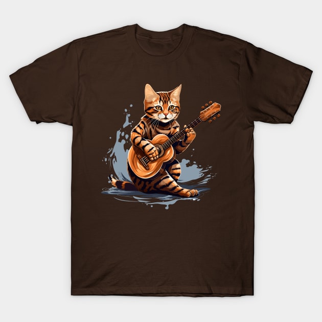 Bengal Cat Playing Guitar T-Shirt by Graceful Designs